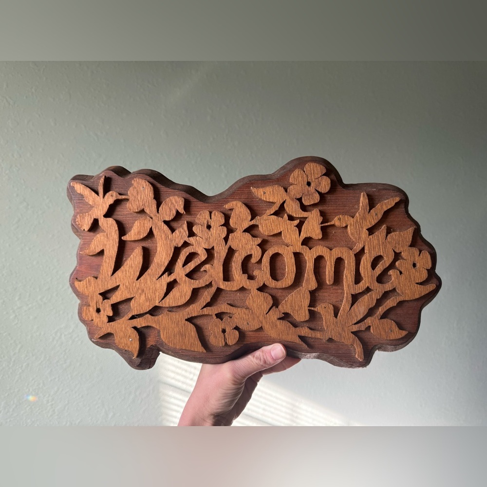 SOLD Wooden 'Welcome' Carved Sign - Brown